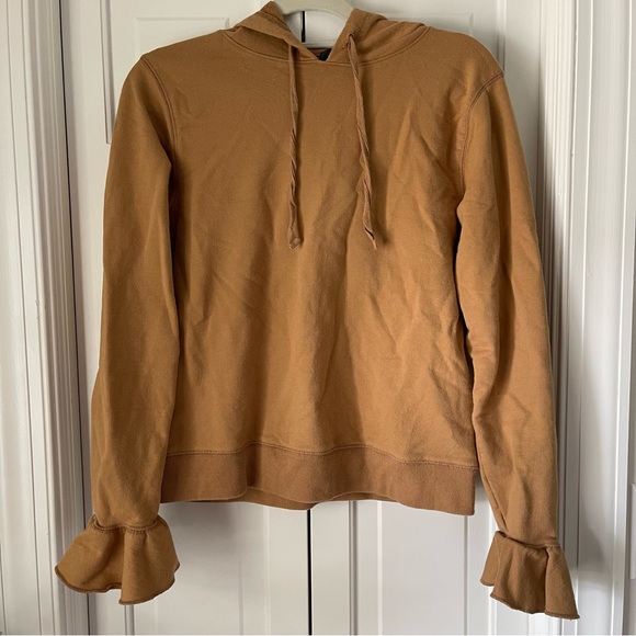 J. Crew Tops Jcrew Brown Ruffle Sleeve Hoodie Sweatshirt Poshmark